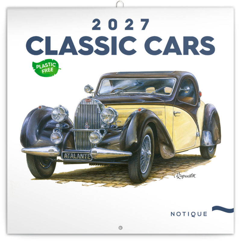 NOTIQUE Poznámkový kalendár Classic Cars – Václav Zapadlík 2027, PLASTIC FREE, 30 x 30 cm