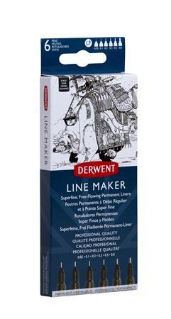 Liner, sada,  0,05/0,1/0,2/ 0,3/0,5/0,8 mm, DERWENT "Line Marker", čierny