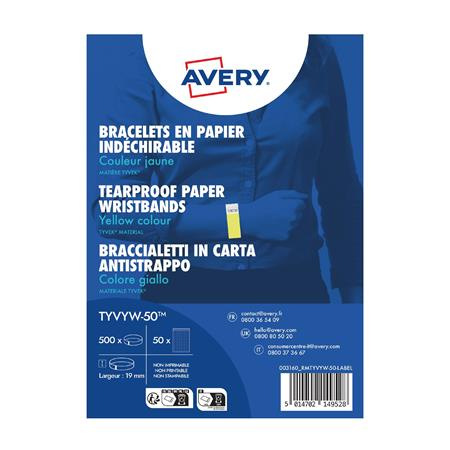 Identifikačný náramok, odolný proti roztrhnutiu,, 265x19 mm, AVERY ZWECKFORM "Tyvek", žltý 1