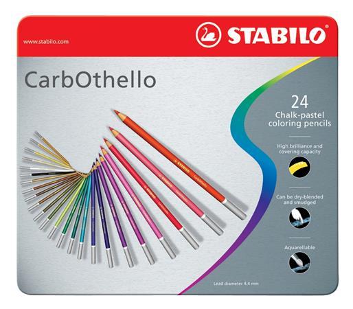Pastelové ceruzky, sada, okrúhle, plechová krabička, STABILO "CarbOthello", 24 rôznych far