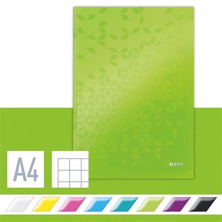 Záznamová kniha, A4, štvorčeková, 80 listov, tvrdá obálka, LEITZ "Wow", zelená