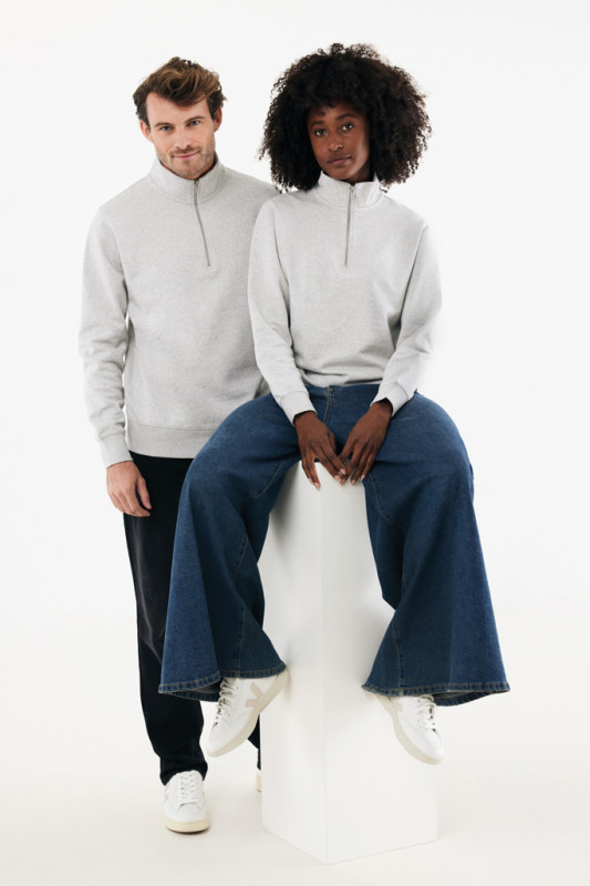 IQONIQ Elgon sveter s krátkym zipsom z recyklovanej bavlny light heather grey XS 14