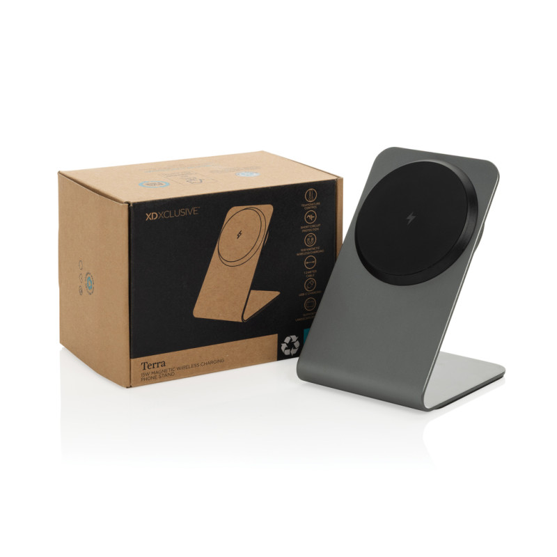 Terra hliníkový stojan na tel. s bezdrôt. nabíjaním 15W sivá 4