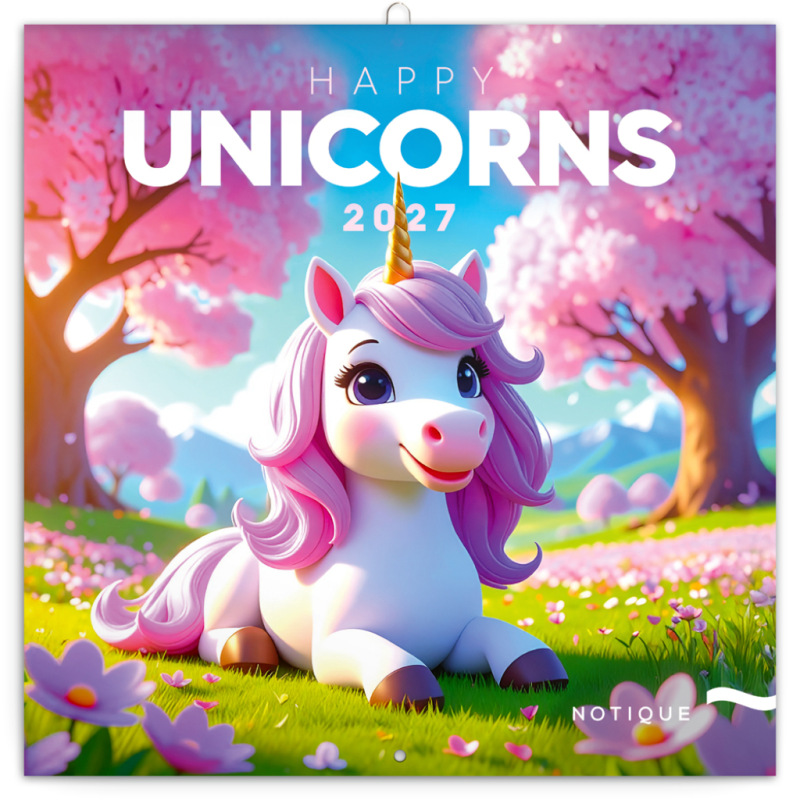 NOTIQUE Grid calendar Happy Unicorns 2027, 30 x 30 cm