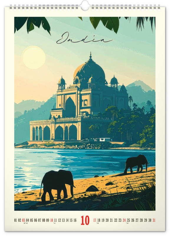 NOTIQUE Nástenný kalendár Vintage plagáty – ďaleké kraje 2027, 33 x 46 cm 10