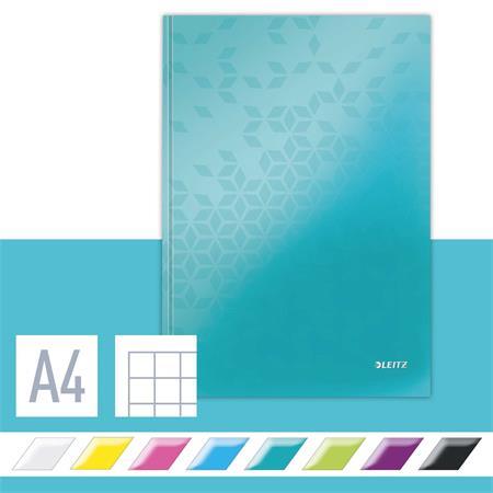 Záznamová kniha, A4, štvorčeková, 80 listov, tvrdá obálka, LEITZ "Wow", ľadovo modrá