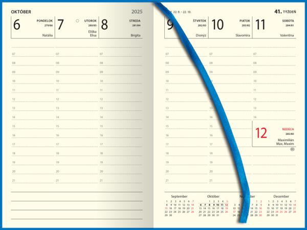 Týždenný diár A5 stĺpcový - ELASTIC BLUE 2025