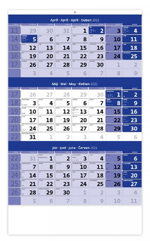 Trojmesačný kalendár modrý s menným kalendáriom