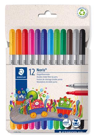 Fixky, sada, 1-3 mm, obojstranné, vyprateľné, STAEDTLER "Noris® 320, 12 rôznych farieb