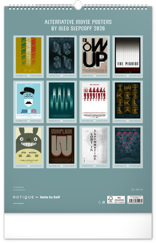 NOTIQUE Nástenný kalendár Alternative Movie Posters 2026, 33 x 46 cm 13