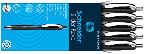 Guľôčkové pero, 0,7 mm, tlačidlové, SCHNEIDER "Slider Rave XB", čierne, modré 3
