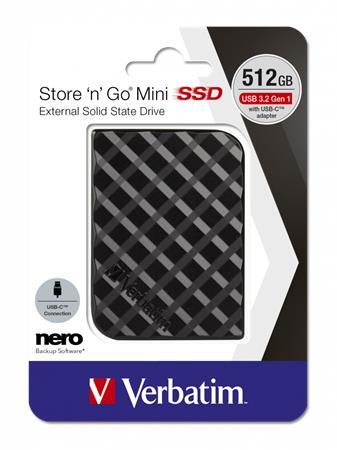 SSD (externý disk), 512GB, USB 3.2 VERBATIM "Store n Go Mini", čierna