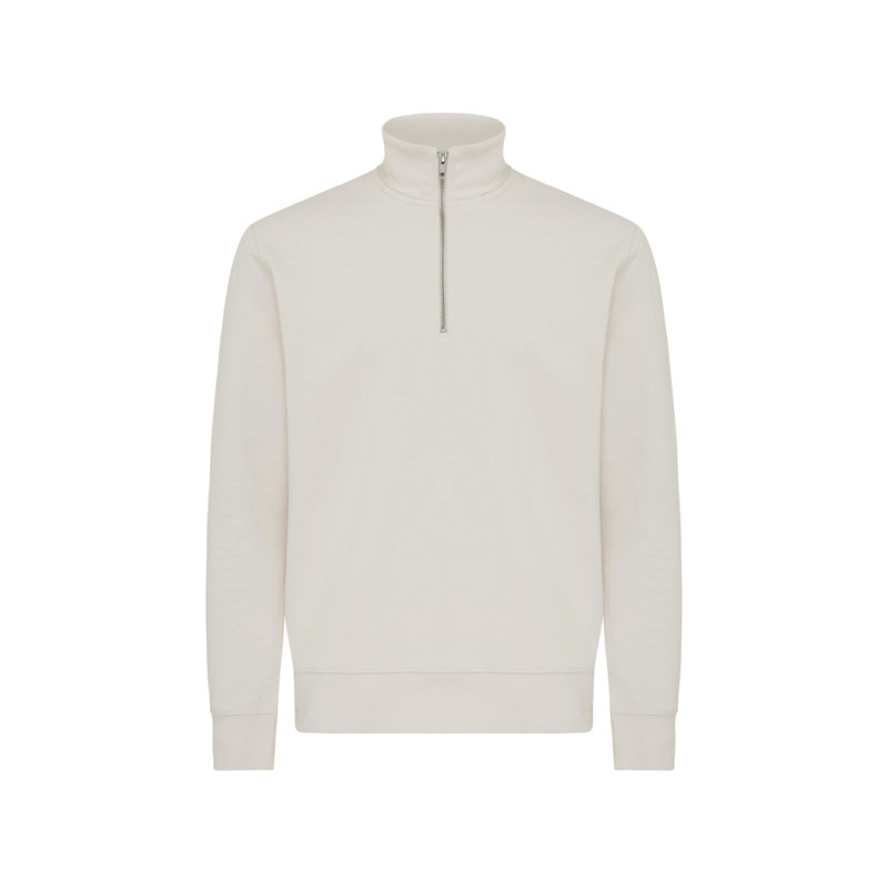 IQONIQ Elgon sveter s krátkym zipsom z recyklovanej bavlny ivory white XL