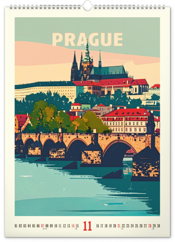 NOTIQUE Nástenný kalendár Vintage plagáty – svetové mestá 2027, 33 x 46 cm 11