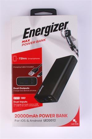 Prenosná nabíjačka, 2xUSB-A, 20000mAh, 10,5W, ENERGIZER "MAX Power"