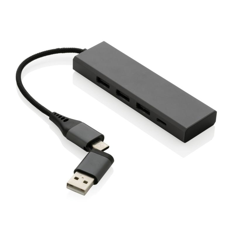 USB rozbočovač Terra z RCS recykl. hliníka sivá 1