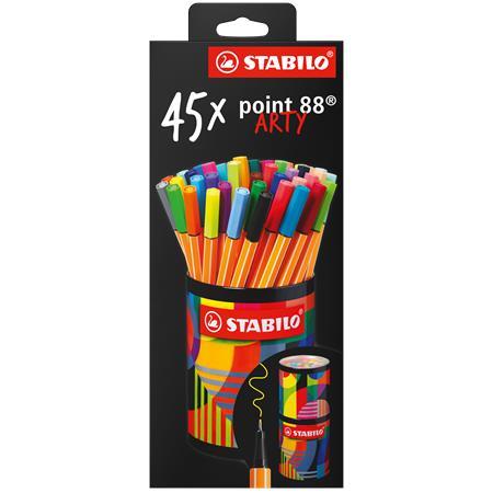 Liner, sada, valcovitá kovová krabica, 0,4 mm, STABILO "point 88 ARTY", 45 rôznych farieb