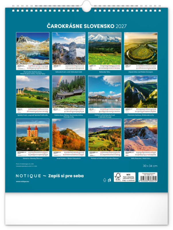 NOTIQUE Nástenný kalendár Čarokrásne Slovensko 2027, 30 x 34 cm 13