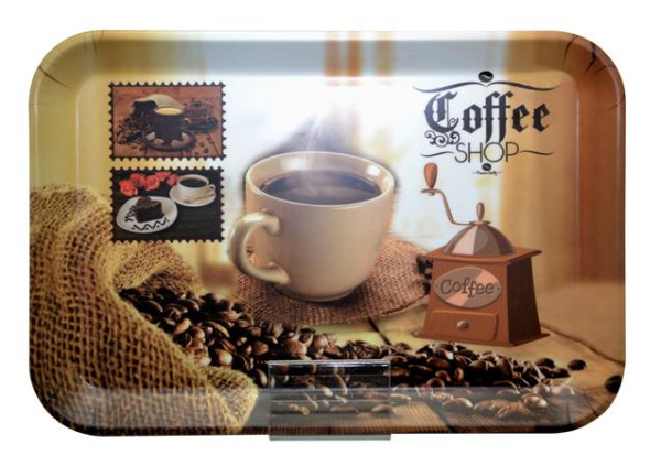 . Tácka, hranatá, plastová, vzor kávy, 21x14 cm     1