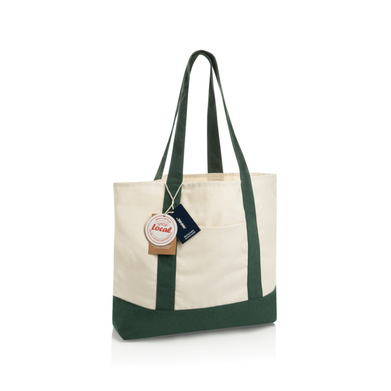 SHOP LOCAL AWARE™ recyklovaná bavlnená taška tote s gramážou zelená