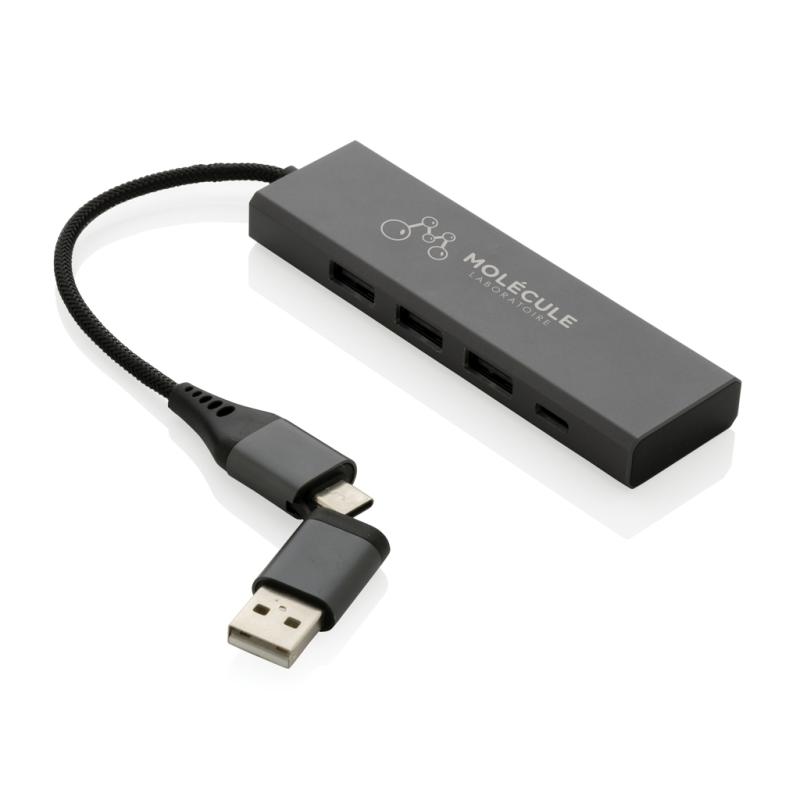 USB rozbočovač Terra z RCS recykl. hliníka sivá 5