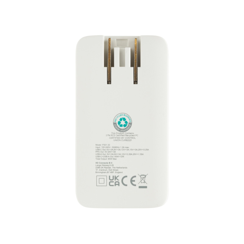 Fluxo RCS 65W plochá GaN nabíjačka s univerz.i konektormi biela 5