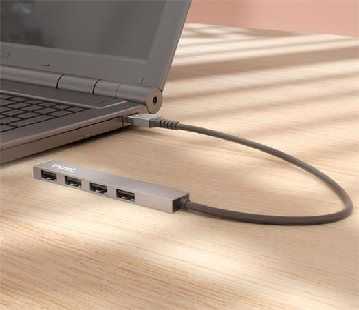 USB HUB, 4 porty, USB 2.0, TRUST "Halyx", strieborná 5