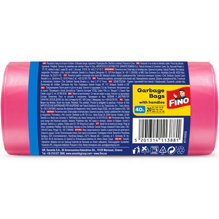 Vrecia na odpadky, s uškom, parfumované, 40 l, 20 ks, 52x61 cm, 16 µ, FINO "Premium handle 2