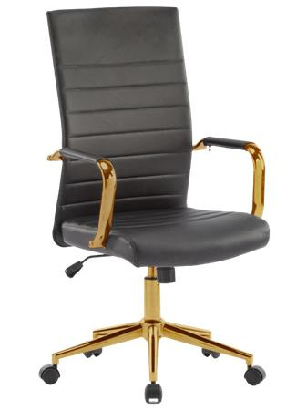 . Kancelárska stolička, textilné čalúnenie, chrómový podstavec zlatej farby, "Golden 6", čie 1