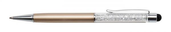Guľôčkové pero, dotykové, s bielymi krištáľmi SWAROVSKI®,  14 cm, ART CRYSTELLA, zlatá