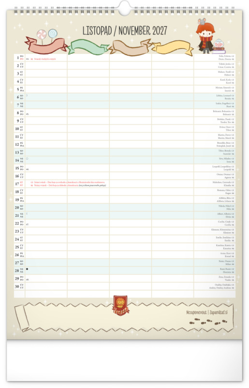 NOTIQUE Nástenný kalendár Rodinný plánovací Harry Potter XL CZ/SK 2027, 33 x 46 cm 11