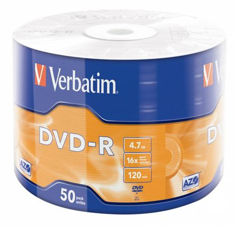 DVD-R disk, 4,7GB, 16x, 50 ks, zmršťovacie balenie, VERBATIM