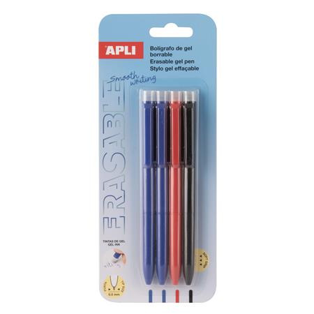Gélové pero, 0,5 mm, stláčací mechanizmus, gumovateľné, APLI "Erasable", mix farieb 1