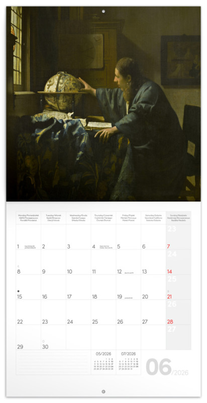 NOTIQUE Poznámkový kalendár Johannes Vermeer 2026, 30 x 30 cm 1