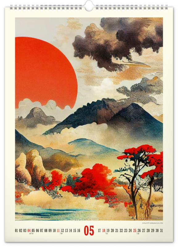 NOTIQUE Nástenný kalendár Vintage plagáty – japonské umenie 2025, 33 x 46 cm