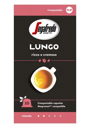 Kávové kapsuly, 10 ks biologicky rozložiteľných kapsúl, SEGAFREDO Lungo - do kávovarov Ne