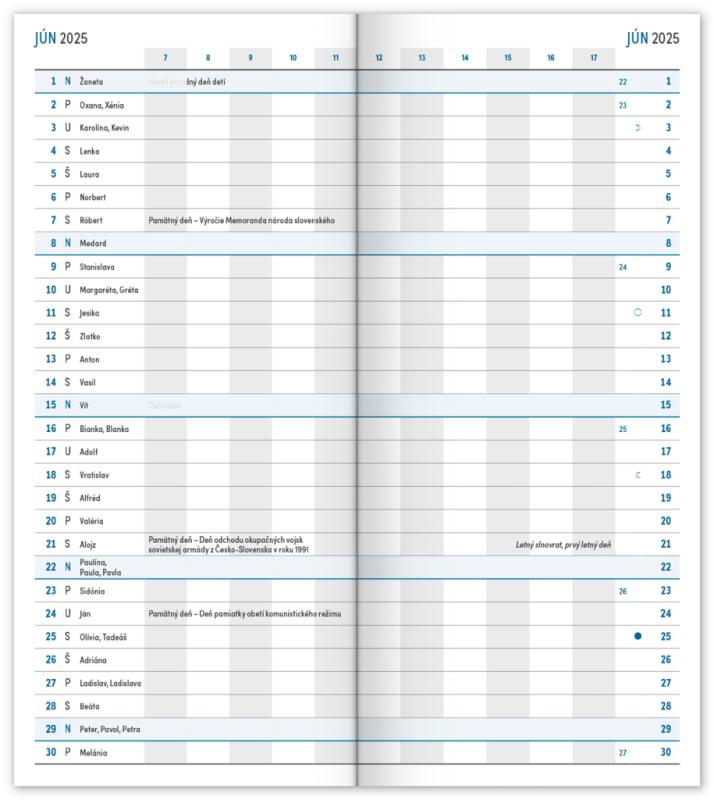 NOTIQUE Vreckový diár Modrý 2025, plánovací mesačný, 8 x 18 cm