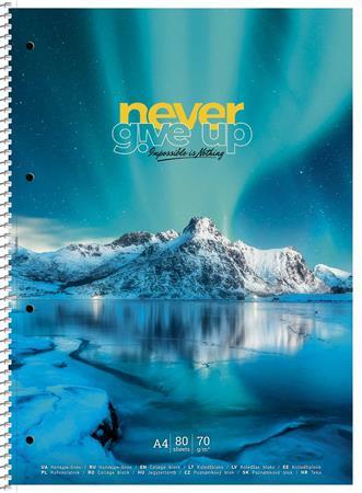 Špirálový zosit, štvorčekový, A4+, 80 listov, SHKOLYARYK "Never give up", mix