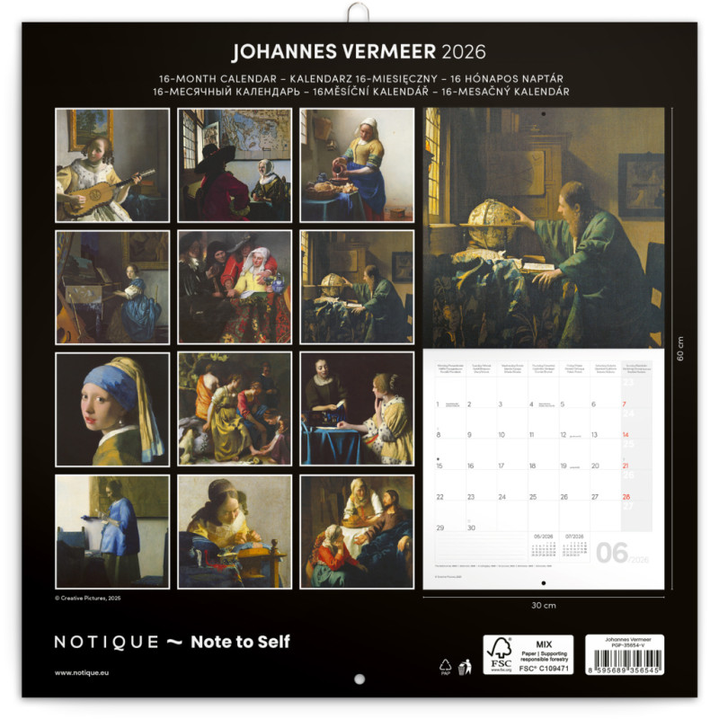 NOTIQUE Poznámkový kalendár Johannes Vermeer 2026, 30 x 30 cm 14