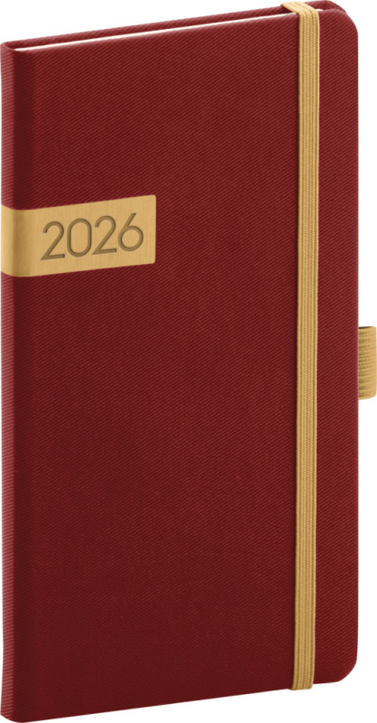 NOTIQUE Vreckový diár Twill 2026, bordó-zlatý, 9 x 15,5 cm