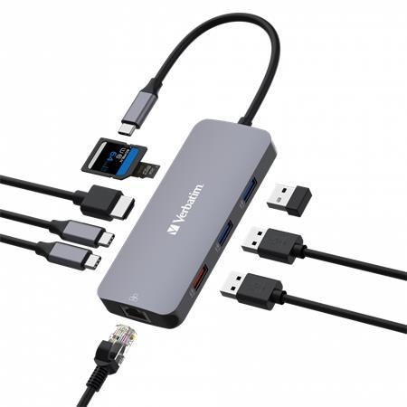 USB HUB, 2xUSB-C/1xHDMI/3xUSB-A/RJ45/SD/mSD, VERBATIM