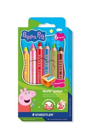 Farebné ceruzky, sada, šesťhranné, jumbo, STAEDTLER „Noris® junior 140", Peppa Pig, 6 fari 1