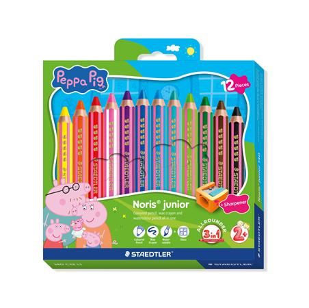 Farebné ceruzky, sada, šesťhranné, jumbo, STAEDTLER „Noris® junior 140", Peppa Pig, 12 far 1