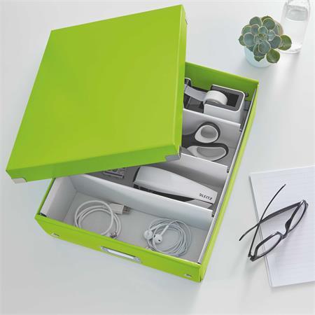 Odkladacia škatuľa, organizačná, laminovaný kartón, veľkosť: M, LEITZ "Click&Store", zelen