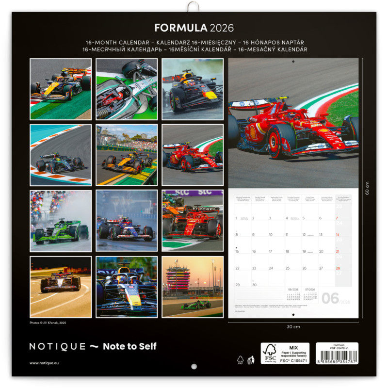 NOTIQUE Poznámkový kalendár Formula – Jiří Křenek 2026, 30 x 30 cm 14