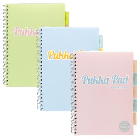 Špirálový zošit, A4, linkovaný, 100 listov, PUKKA PAD "Pastel project book", mix farieb 7