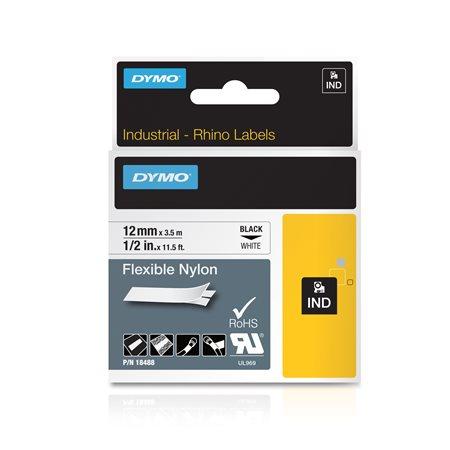 Páska do štítkovača, flexibilná ID, 12 mm x 3,5 m, DYMO "Rhino", biela-čierna