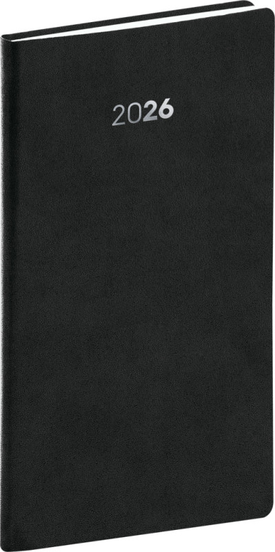 NOTIQUE Vreckový diár Balakon 2026, čierny, 9 x 15,5 cm