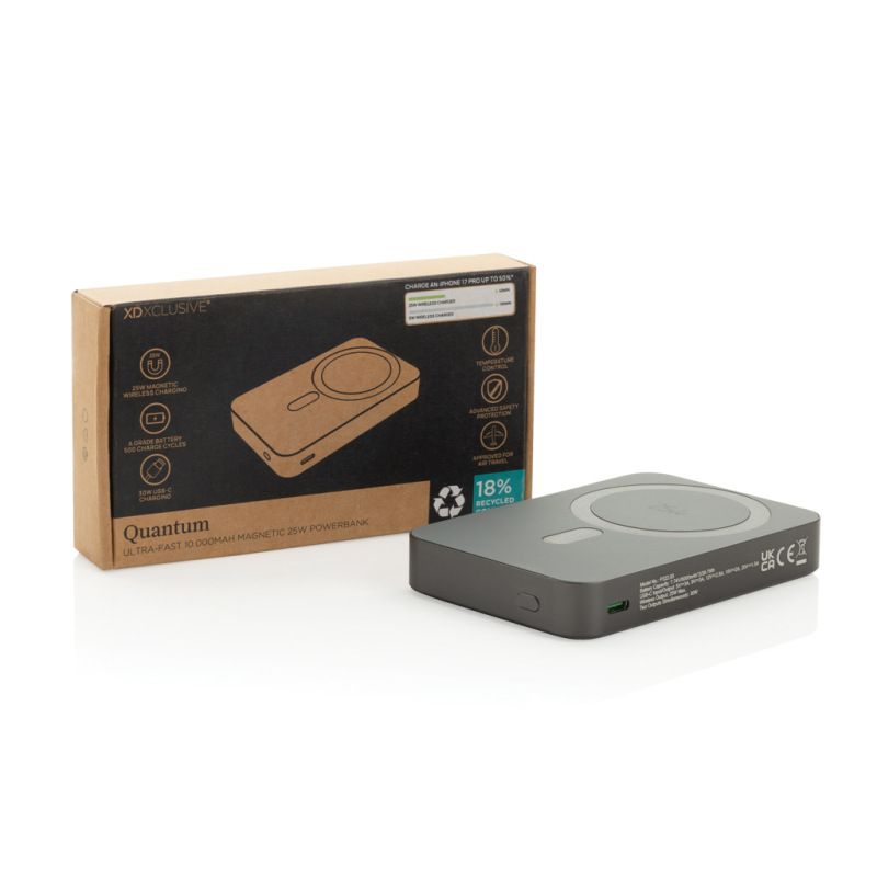 Quantum RCS ultra-rýchla 10 000 mAh magnet. 25W powerbanka sivá 3
