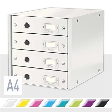 Zásuvkový box, polaminovaný kartón, 4 zásuvky, LEITZ "Click&Store", biela